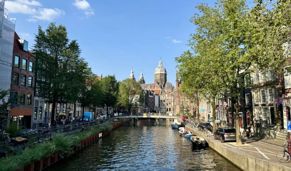 A sunny day along the canals of beautiful Amsterdam, Netherlands