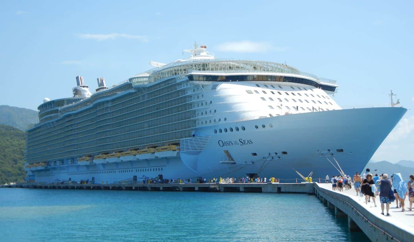 view of a huge Oasis cruise ship at a dock
